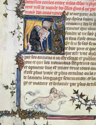 Ms 777 Monk kopierer et manuskript, fra The History of Rome af Livy (59 f.Kr.-17 e.Kr.) ca. 1370
