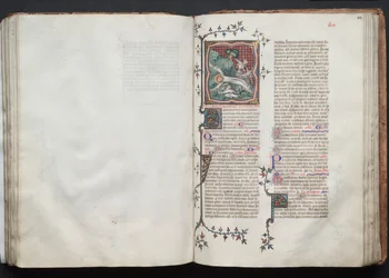 The Gotha Missal: Fol. 103r, St. Andrew bliver bundet til korset, ca. 1375.
