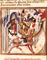 Repræsentation af Cadmos, grundlæggeren af byen Theben i det antikke Grækenland Miniature af Mesteren af Damernes Mester (1400-tallet) fra manuskriptet "" Des hommes illustres"" af Giovanni Boccaccio (Jean Boccaccio) (1313-1375). 15. århundrede. Carpe
