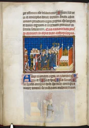 Cotton Tiberius B. VIII f.59v, Frankrigs pairer støtter kronen, illustration fra 