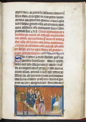 Cotton Tiberius B. VIII f.63r Frankrigs pairer fører kongen til tronen på soliet, fra 