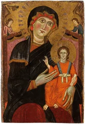 Madonna og Child troner med to engle