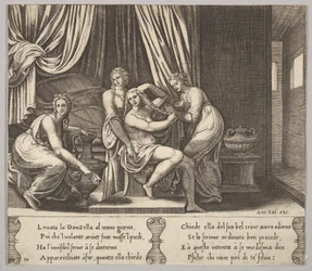 Plade 10: nymfer, der hjælper Psyche med at klæde hendes hår, fra 