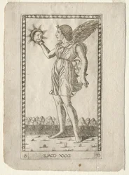 Genius of the Sun fra Tarocchi, serie B: Cosmic Principles & Virtues, #31, før 1467.