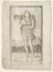 Genius of the World fra Tarocchi, serie B: Cosmic Principles & Virtues, #33, før 1467.