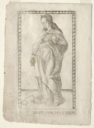 Temperance fra Tarocchi, serie B: Cosmic Principles & Virtues, #34, før 1467.