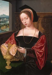 En dame læser den hellige Maria Magdalena, omkring 1530.