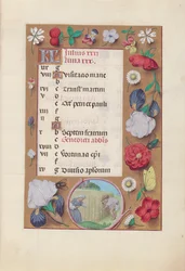 Hours of Dronning Isabella den Katolik, Dronning af Spanien: Fol. 8r, juli - Høst af hvede, ca. 1500.