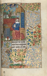 Tidebog (brug af Rouen): fol. 80r, indledende bodssalmer, David bodfærdig, i det fjerne David dræber Goliat