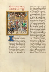 Jacques de Lalaing ankommer til en dyst med greverne af Maine og Saint Pol