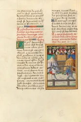 Jacques de Lalaing kæmper mod Esquire Jean Pitois ved overdragelsen af våben til Tårernes Kilde