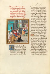 Jacques de Lalaing knæler foran greverne af Maine og Saint Pol