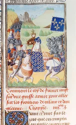 Harley 4380 fol.196v Kong Charles VI (1366-1422) af Frankrig leder en ekspedition mod Calais, fra del 2 bind IV af 