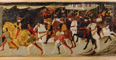 Gruppe af kavalerer til hest (tempera på træ)