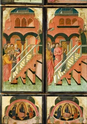 12 scener fra Jomfru Marias liv (maleri på panel)