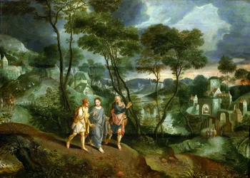 Kristus med disciple på vej til Emmaus