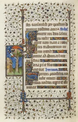 Ms 62 f.132v Bevinget figur i en trætop med bog gennemboret af et sværd, fra 