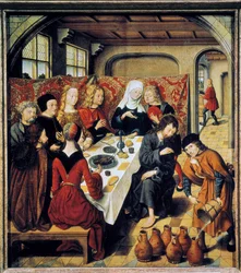 ""brylluppet i Cana"" Maleri af mesteren af ​​alteret i Saint Barthelemy (1500-tallet) (ec.flam.) Laeken. Kongelige Kunstmuseer