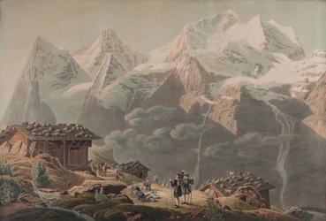 Jungfrau, Münch, Eiger fra Wengernalp 1822 (Akvarel)