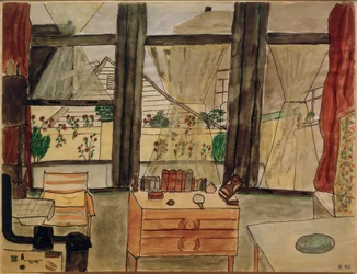 Max Beckmanns soveværelse med gardinet åbent