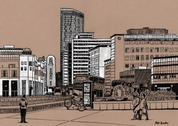 Wellesley Road - Croydon, 2016 (akrylblæk på plade)