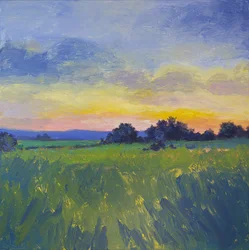 Farverigt solnedgang over markerne