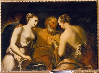 Lot og hans døtre - Maleri af Matteo Pacelli (1651-1732), olie på lærred, slutningen af ​​1600-tallet - Lot og hans døtre, Olie på lærred af Matteo Pacelli - Statens Frilandsmuseum Tsarskoye Selo, Skt. Petersborg