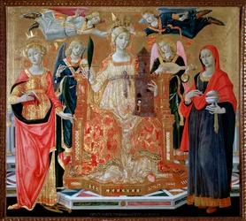 Sankt Barbara på tronen, Sankt Maria Magdalena, Sankt Katarina af Alexandria - olie på panel