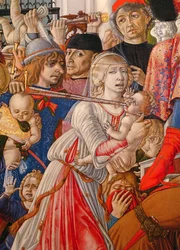 The Massacre of the Innocents, detalje af en soldat, der gennemborer en baby med sit sværd, 1482 tempera på paneldetalje af 106233