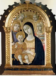 Jomfru med Jesus barn, Sankt Mikael, Sankt Maria Magdalena (Maleri på træ