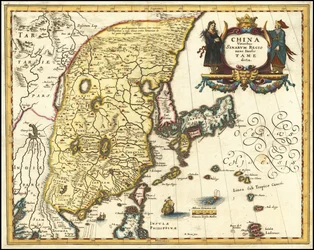 Kort over Kina, Japan og Korea fra 1636 af Matthäus Merian