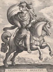 Kejser Vespasian til hest, fra serien De første tolv romerske kejsere, plade 1..., 1610-50.