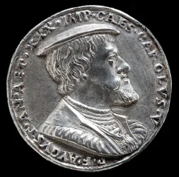 Karl V, 1500-1558, konge af Spanien 1516-1556, hellig romersk kejser 1519 [forside], 1530.