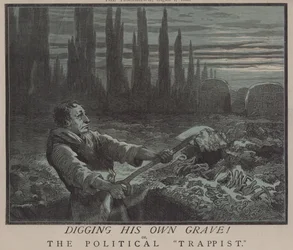 Graver sin egen grav! eller Den politiske trappist (farve litho)