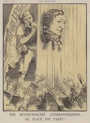 De revolutionære Anthropoglossos; eller Place Not Party! (farve litho)