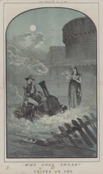 Hvem går der? eller, ven eller fjende (farve litho)