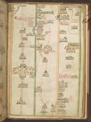 Et rejseplan, der viser ruten mellem London og Napoli, fra Matthew Paris