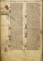 Royal 14 C. VII, f.116v Randtegning af kong Henrik III, der sejler over Den Engelske Kanal til Bretagne, med en del af den tilhørende tekst i forfatterens egen hånd, illustration fra 