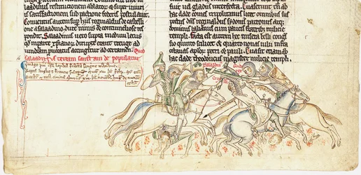 Saladin fanger det hellige kors fra Chronica maiora I af Matthew Paris, 1200-tallet