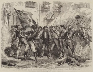 Revolutionen på Sicilien, løsladte fanger, der fører deres fangefanger gennem Palermos gader, før de skyder ham