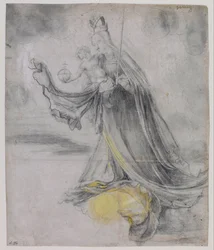"Jomfruen har barnet i skyerne" (Virgin and Child in the Clouds), ca. 1509-1511 (akvarel)