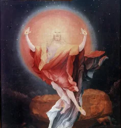 Altertavle af Issenheim (eller Isenheim): Detalje af ""Opstandelsen"" paneler af Mathis Neithardt Gothardt dit Matthias Grunewald (1480-1528) (ec.all.) 1512-1516 Colmar, Musee Unterlinden