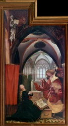 Issenheim altertavle (eller Isenheim): "Bebudelsen"-paneler af Mathis Neithardt Gothardt dit Matthias Grunewald (1480-1528) (ec.all.) 1512-1516 Colmar, Musee Unterlinden