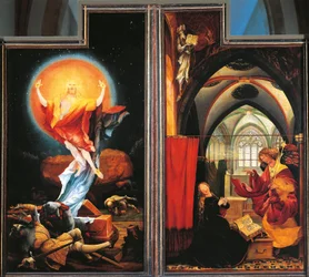 Kristi bebudelse og opstandelse, detalje fra Isenheim-altertavlen, ca. 1512-16 (olie på panel)