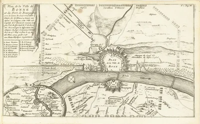 Beleg van Bonn, 1703 Plan over byen Bonne og Fort Bourgogne (...) (titel på objektet)