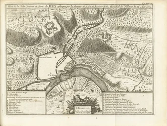 Beleg van Huy, 1705 Plan over byslottet og fortet Huy belejret af S.A.E. de Baviere & du Marechal de Villeroy le 26. maj 1705 (titel på objektet)