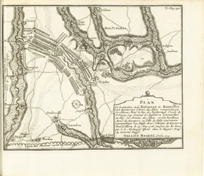 Slag bij Ramillies, 1706 Plan over byslottet og fortet Huy belejret af S.A.E. de Baviere & du Marechal de Villeroy le 26. maj 1705 (titel på objektet)