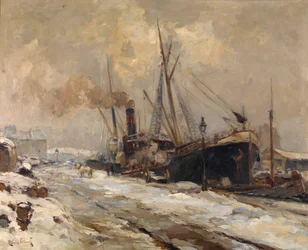 Antwerpen Havn om vinteren (olie på lærred)