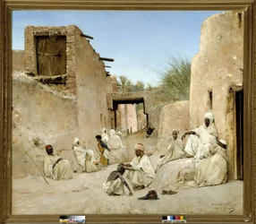 En gade i Oasis of Chetma i Algeriet Maleri af Maurice Bompard (1857-1936) 1882 Dim. 140x160 cm.