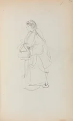 Italiensk skitsebog: Stående kvinde, der holder en taske, side 56, 1898-1899.